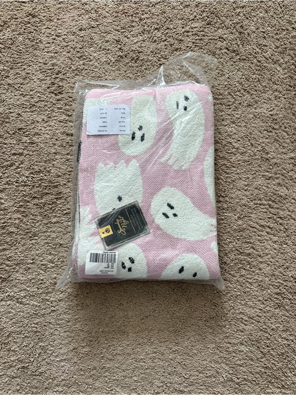 Spooky Night Halloween Ghost Throw Blanket 50” x 70” Pink And White